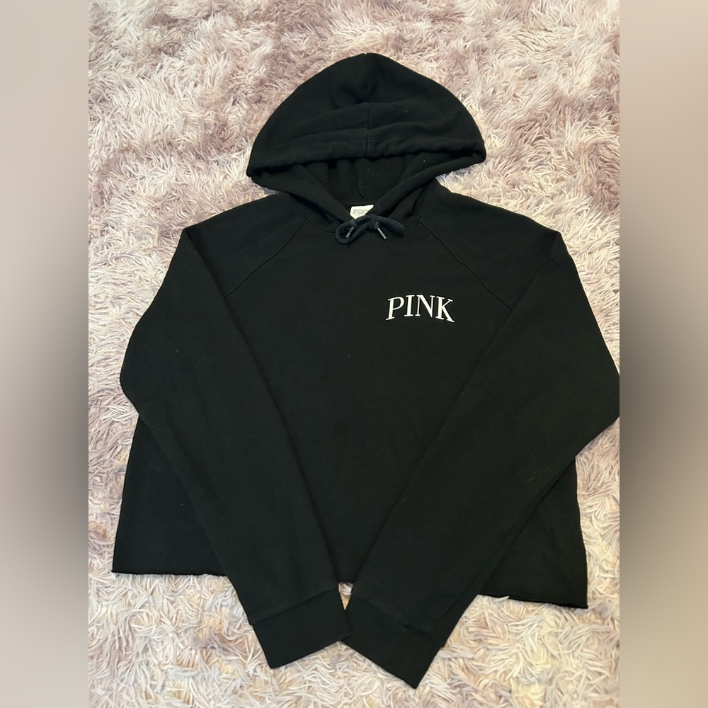 PINK Crop Black Hoodie